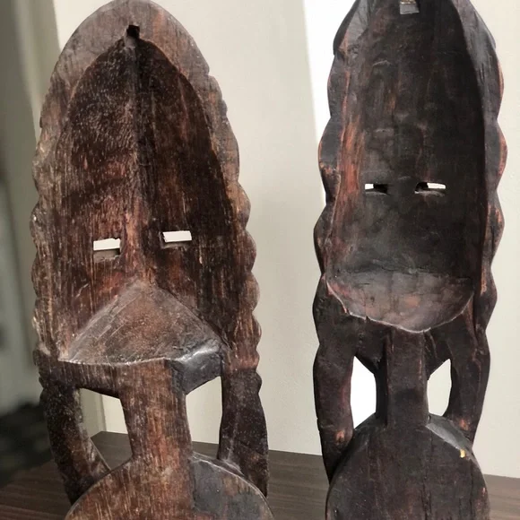 (2) Beautifully Adorned Vintage West African Fulani Peul Fulbe Tribe Sculptures